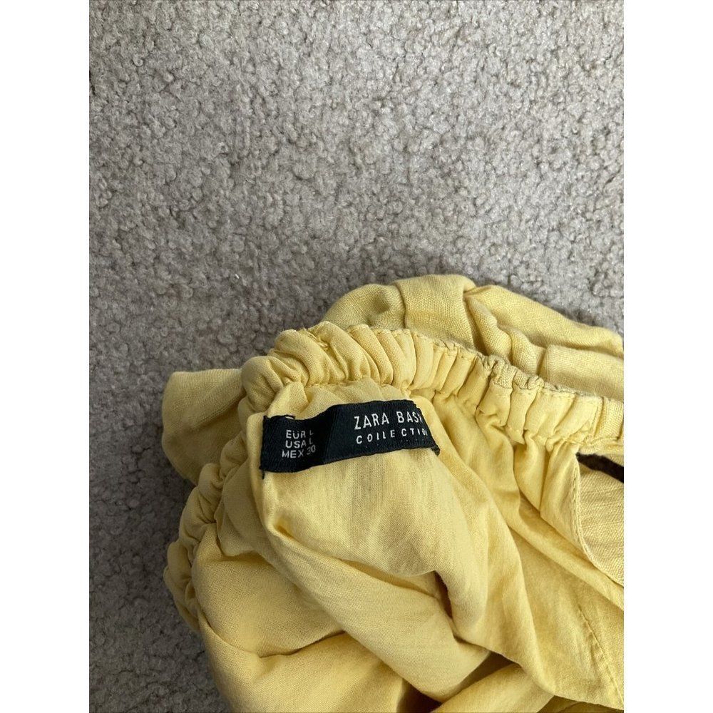 Zara Large Boho Off Shoulder Knee Length Yellow Linen Dress Date Night Romantic - Picture 6 of 8
